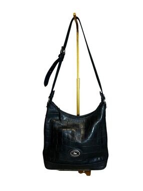 Dooney & Bourke Black Croc-Embossed Leather Shoulder Bag